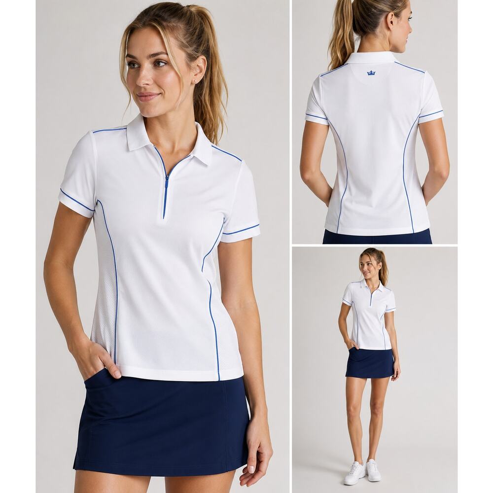 Peter Millar Women's White UPF 50+ Golf Polo Shirt M Stretch Quarter Zip